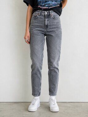 Topshop Grey Stonewash Mom Jeans High Rise 25